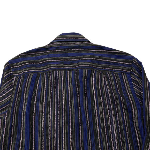 Jhane Barnes Mens Button Up Party Shirt Sz M Blue Black Purple Striped Embroider - Picture 7 of 7